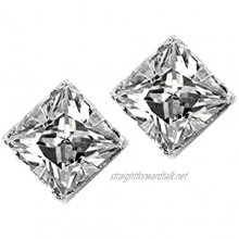 iJewelry2 No Piercing Magnetic Stud Earrings Men Square Diamond CZ Princess Cut Silver 4mm