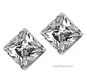 iJewelry2 No Piercing Magnetic Stud Earrings Men Square Diamond CZ Princess Cut Silver 4mm
