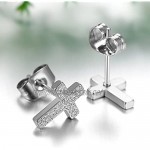 Jewelrywe Dull Polish Small Black Stainless Steel Cross Stud Earrings For Women & Men Hot Fashion Brincos Pendientes