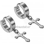 LEEQ 4 Pairs Stainless Steel Cross Dangle Hinged Hoop Huggie Earrings for Men Women（-）