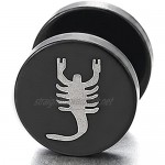 Mens Black Circle Scorpion King Stud Earrings Steel Cheater Fake Ear Plugs Gauges Illusion Tunnel