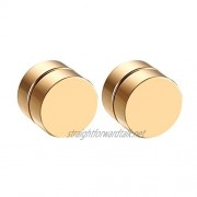Mens Women 8mm Stainless Steel Circle Magnetic Earrings Stud No Piercing faux plugs - Gold