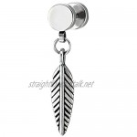 Mens Women Barbell Circle Stud Earrings with Dangling Leaf Feather Stainless Steel Screw Back 2pcs