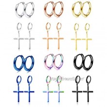 Milacolato 12Pairs Stainless Steel Cross Earrings Dangle Hinged Earrings Cross Hoop Earrings Huggie Earrings for Men and Women