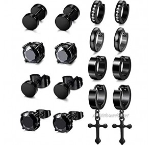 Milacolato 8 Pairs Stainless Steel Stud Earrings for Men Womens Black Hoop Earrings Huggie Ear Piercings CZ Inlaid