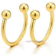 Pair Gold Color Stainless Steel Bead Half Hoop Huggie Hinged Earrings for Men Women Screw Back