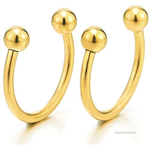 Pair Gold Color Stainless Steel Bead Half Hoop Huggie Hinged Earrings for Men Women Screw Back