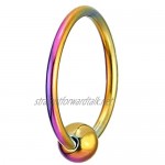 Pair Stainless Steel Rainbow Plain Circle Bead Huggie Hinged Hoop Earrings for Mens Womens