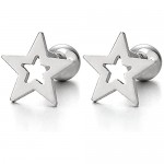 Pair Stainless Steel Star Pentagram Stud Earrings for Men Women and Girls Screw Back
