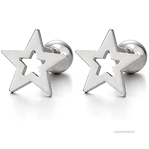 Pair Stainless Steel Star Pentagram Stud Earrings for Men Women and Girls Screw Back