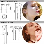 PROJEWE 10-15PCS Stainless Steel Dangle Hinged Hoop Cross Stud Earrings for Men Women Round Hinged Pendant Feather Earrings Ear Long Chain Dangle Earrings Set