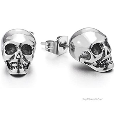 Rock Punk Gothic Small Stainless Steel Skull Stud Earrings for Men Women 2 pcs
