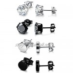 Sailimue 4 Pairs Stainless Steel Stud Earrings for Men Women Round CZ Earrings Black and White 5mm