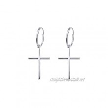 Small Cross Dangle Earring for Men and Women Silver Plating 1 Pair