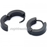 SODIAL(R) Pair Men's Hoop Huggie Earrings Titanium Steel 4mm x 9mm Black