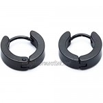 SODIAL(R) Pair Men's Hoop Huggie Earrings Titanium Steel 4mm x 9mm Black