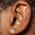 Solid 925 Sterling Silver - 14k Gold Plated - Men's Baguette Micropave Earrings - Iced 1/3 Screw Back Earrings
