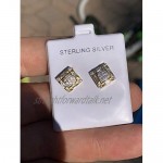 Solid 925 Sterling Silver - 14k Gold Plated - Men's Baguette Micropave Earrings - Iced 1/3 Screw Back Earrings