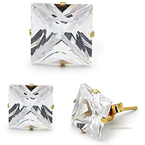 Stud Cubic Zirconia Earrings Shinny Sparkle Unisex Silver Square Ear Jewelry Collection