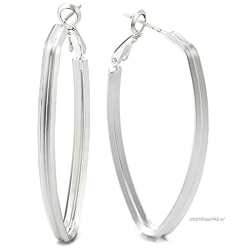 Stylish Large Matt Silver Statement Earrings Grooved Oval Huggie Hinged Hoop Dress Party Event Prom