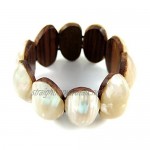 Swimmi Natural Mother of Pearl Shell Stretch Cuff Bracelet 6 to 8 inches Stretchable Handmade Jewelry BA019