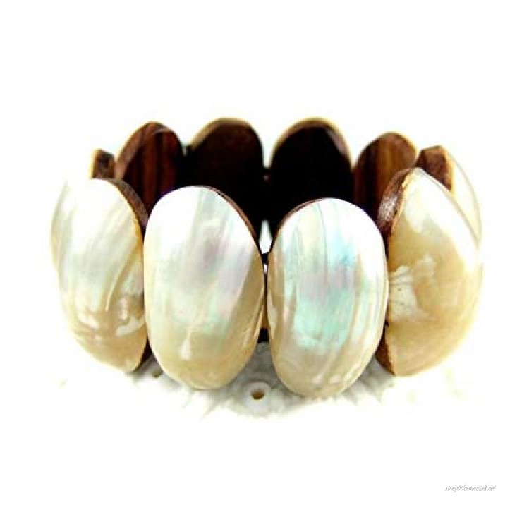 Swimmi Natural Mother of Pearl Shell Stretch Cuff Bracelet 6 to 8 inches Stretchable Handmade Jewelry BA019