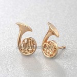 Tiny Trumpet Saxophone French Horn Shaped Stud Earrings Musical Instrument Themed Jewelry for Music Lover