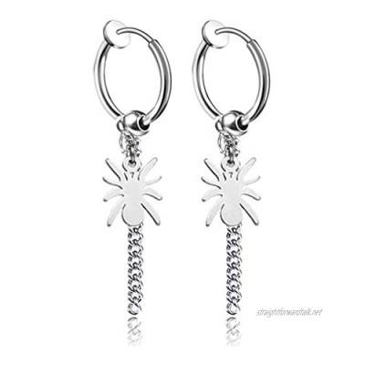 Xusamss Punk Jewelry Stainless Steel Huggie Hinged Earrings Spider Long Chain Dangle Earrings silver