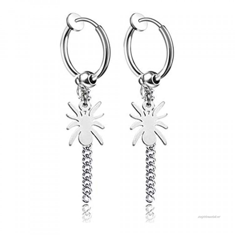 Xusamss Punk Jewelry Stainless Steel Huggie Hinged Earrings Spider Long Chain Dangle Earrings silver