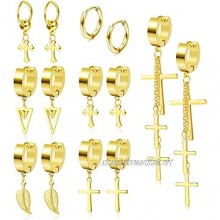 YADOCA 7 Pairs Stainless Steel Drop Earrings for Women Men Hoop Crucifix Triangle Leaf Earrings Unisex Dangle Earrings Black Silver-tone Gold-tone