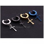 YC jewelry 1-3Pairs Unisex Mens Womens Stainless Steel Cross Dangle Drop Hinged Hoop Huggie Earrings Piercing