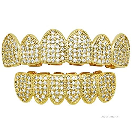 18K Gold Plated Iced Out Hip Hop Poker Top & Bottom Teeth Caps Set
