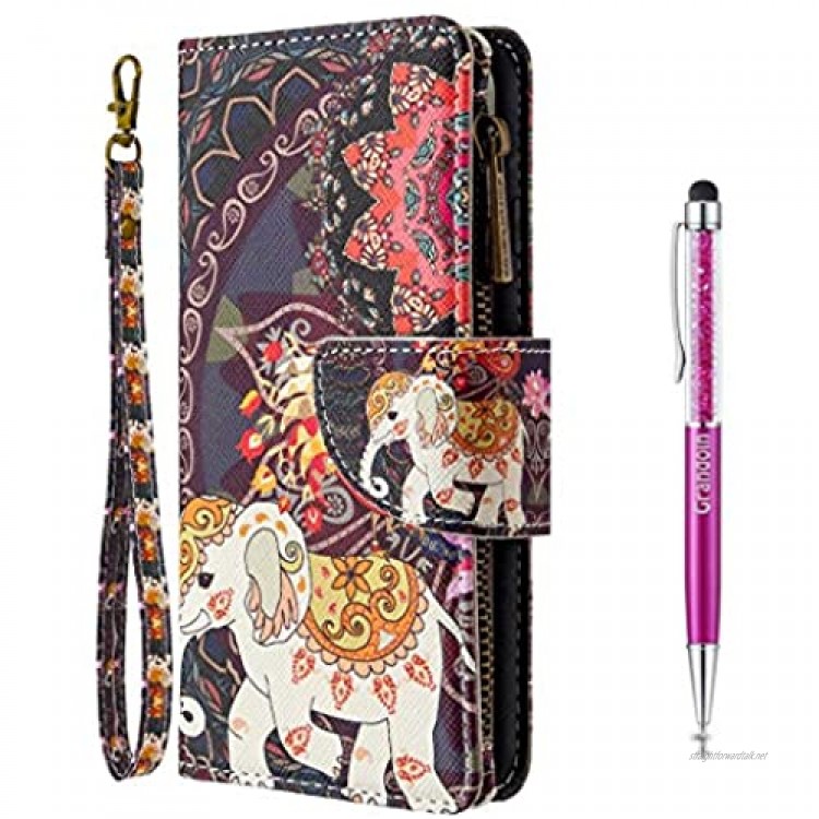 Grandoin for Xiaomi Mi CC9 Pro/Mi Note 10 Case PU Colorful Zipper Leather Magnetic Flip Cover with Card Slots Holders [Soft Silicone Inner] Bookstyle Wallet Case (Elephant)