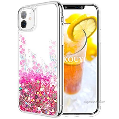 KOUYI for iPhone 11 Case Glitter [Love Series] Flowing Bling Quicksand 3D Glitter Design Clear Transparent Flexible TPU Protective Cover for iPhone 11 (6.1 Inches) (Red)