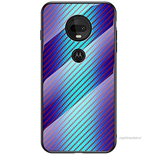 MadBee for Motorola Moto G7 Case [with Screen Protector] 9H Tempered Glass Back Cover [Fiber Pattern Design]+ Soft TPU Silicone Bumper [Shock Absorption] Fully Protective Case (Blue)