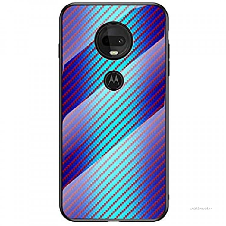 MadBee for Motorola Moto G7 Case [with Screen Protector] 9H Tempered Glass Back Cover [Fiber Pattern Design]+ Soft TPU Silicone Bumper [Shock Absorption] Fully Protective Case (Blue)