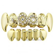 Pendant Elegant Top Bottom Tooth Caps for Mouth 18K Gold Plated Gold Rhinestone Hip Hop Poker Top And Bottom Dental Cover Grills Set (Color : Gold) Colour:Silver (Color : Gold)