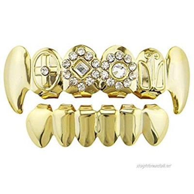 Pendant Elegant Top Bottom Tooth Caps for Mouth 18K Gold Plated Gold Rhinestone Hip Hop Poker Top And Bottom Dental Cover Grills Set (Color : Gold) Colour:Silver (Color : Gold)