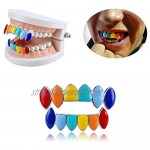 Sharplace 18K Hip Hop Grills for Mouth Upper and Lower Teeth - Colorful Teeth Grills Fashion Jewelry for Halloween Cosplay