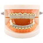 Tooth cap Gold-plated Rhinestones Hollow Two-tone Hip Hop Gold Braces Teeth Grills For Teeth Mouth Gift for men/women