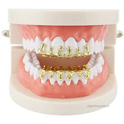 Top Bottom Tooth Caps for Mouth New Hip Hop Bling Bling Lava Teeth Fangs Grills Caps Top & Bottom Gold Plated Dental Grill Set (Color : Gun black) Colour:Gold Bracelets Earrings Rings Necklaces