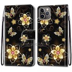 TOUCASA for iPhone 11 Pro Max Case Creative Painted Wallet Case PU Leather Flip Magnetic Colourful Kickstand Card Slots Folio Protection Case for iPhone 11 Pro Max (6.5 Inches) Golden Butterfly
