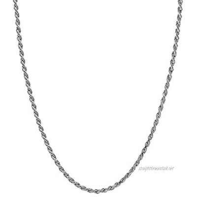 14K Yellow or White Gold solid 2mm Diamond cut Rope chain Necklace w/Real Strong Lobster Claw clasp f/Men or women Thin for pendants 16-24inches (White-Gold 20)