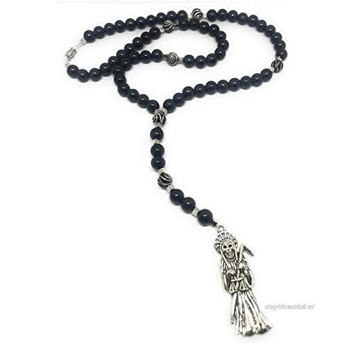 Acrylic Holy death's necklace rosary style. Collar de la Santa Muerte de acrilico estilo rosario. Grim reaper Y style necklace.