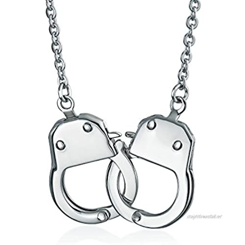 Biker Jewelry Handcuff Statement Necklace Working Lock Partners in Crime Stainless Steel Pendant for Women for Men 22 Inch