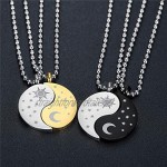 Blowin 2pcs Couples Yin Yang Puzzle Pendant Necklace Set Stainless Steel Sun Moon Matching Relationship Necklaces for His and Hers Lover Best Friends Friendship Jewelry