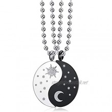 Blowin 2pcs Couples Yin Yang Puzzle Pendant Necklace Set Stainless Steel Sun Moon Matching Relationship Necklaces for His and Hers Lover Best Friends Friendship Jewelry