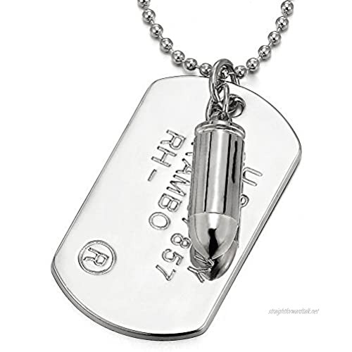 COOLSTEELANDBEYOND Classic Two-Pieces Mens Military Army Bullet Dog Tag Pendant Necklace with 28 inches Ball Chain