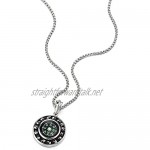 COOLSTEELANDBEYOND Mens Boys Silver Black Circle Skull Compass Pendant Necklace Stainless Steel 30 inches Wheat Chain