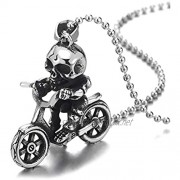 COOLSTEELANDBEYOND Mens Boys Steel Vintage Skull Skeleton Riding Bike Motorcycle Pendant Necklace with 30 in Ball Chain